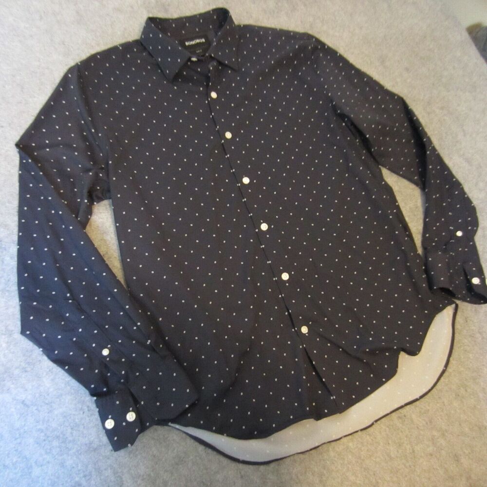 Bonobos Men Shirt Button Blue White Dot Classic Comfort Breathable Adult Large